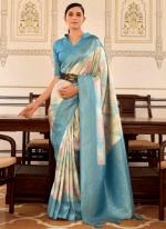 Soft Nylon Sky Blue Party Wear Printed Saree